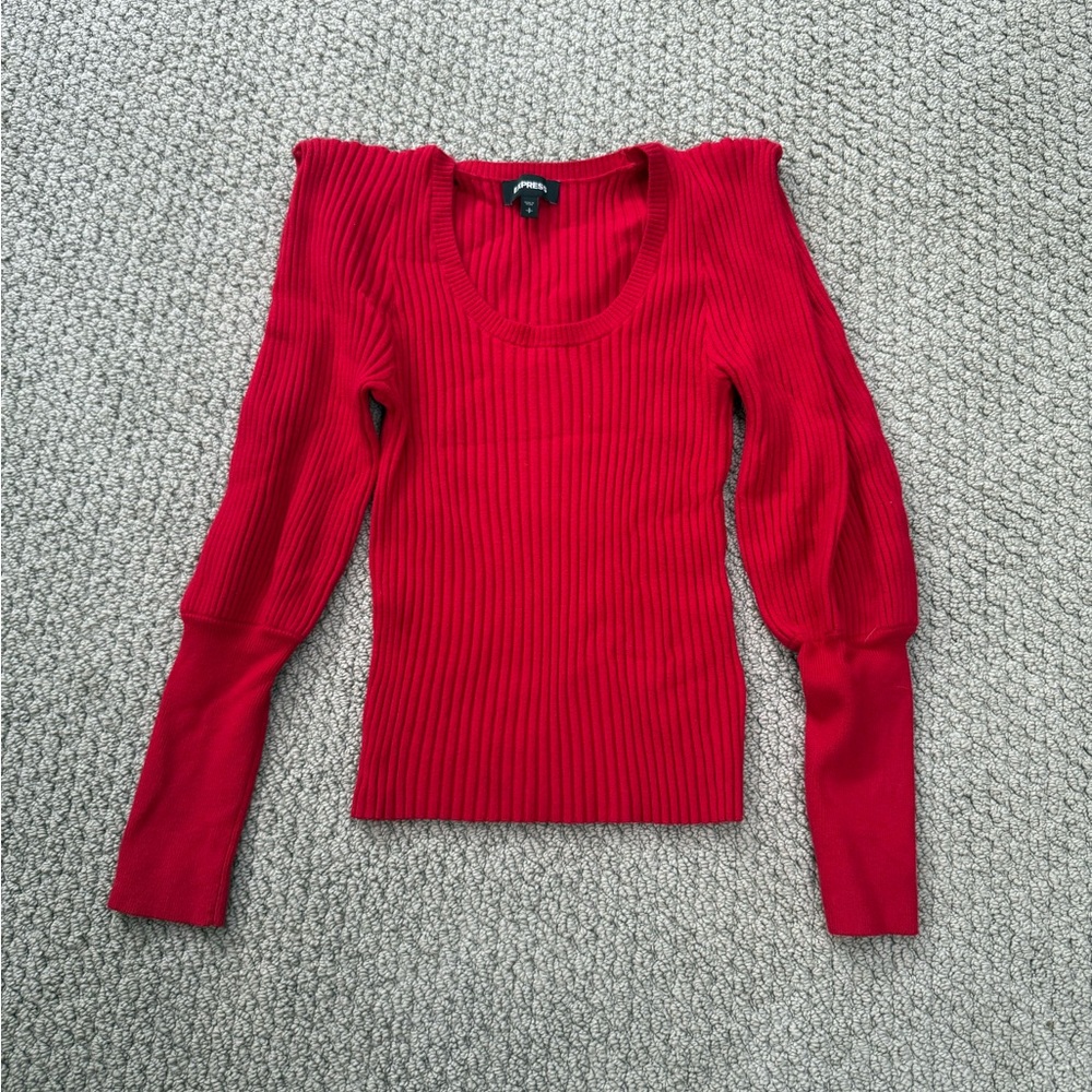 Express Scarlet Ribbed Scoop Neck Sweater